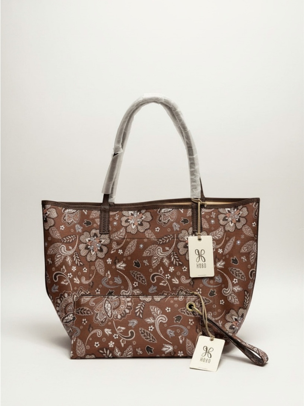 HOBO Brown Floral Paisley Tote with matching Vida Wristlet